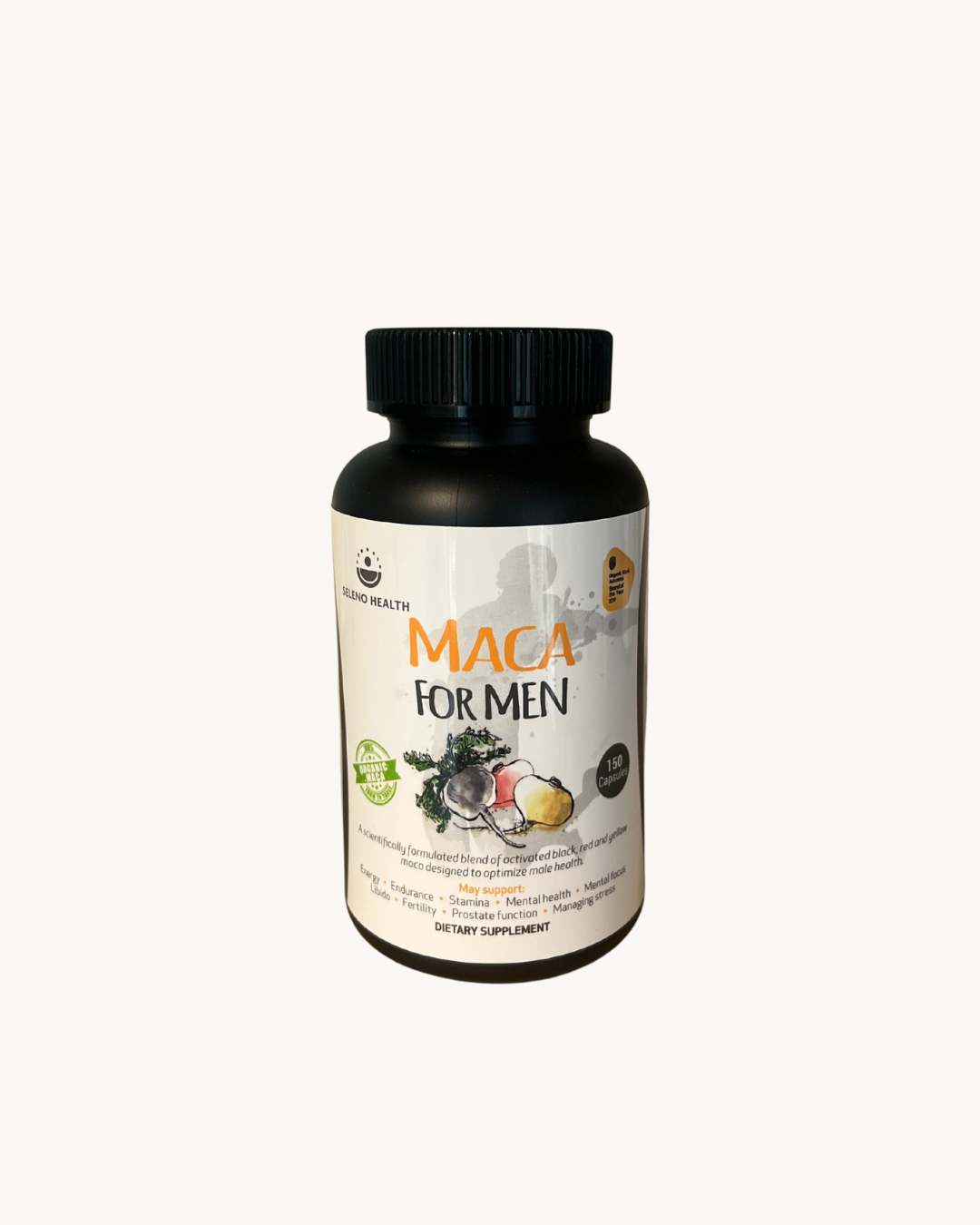 Maca for men supplement bottle