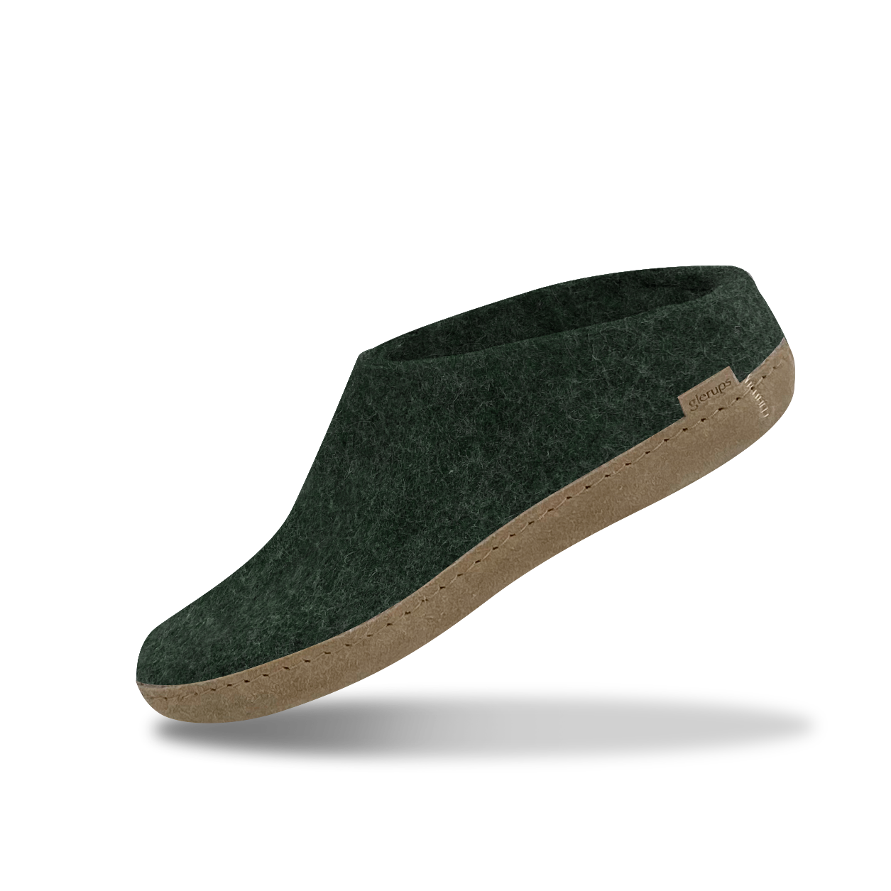 Glerups leather sole slip ons in forest
