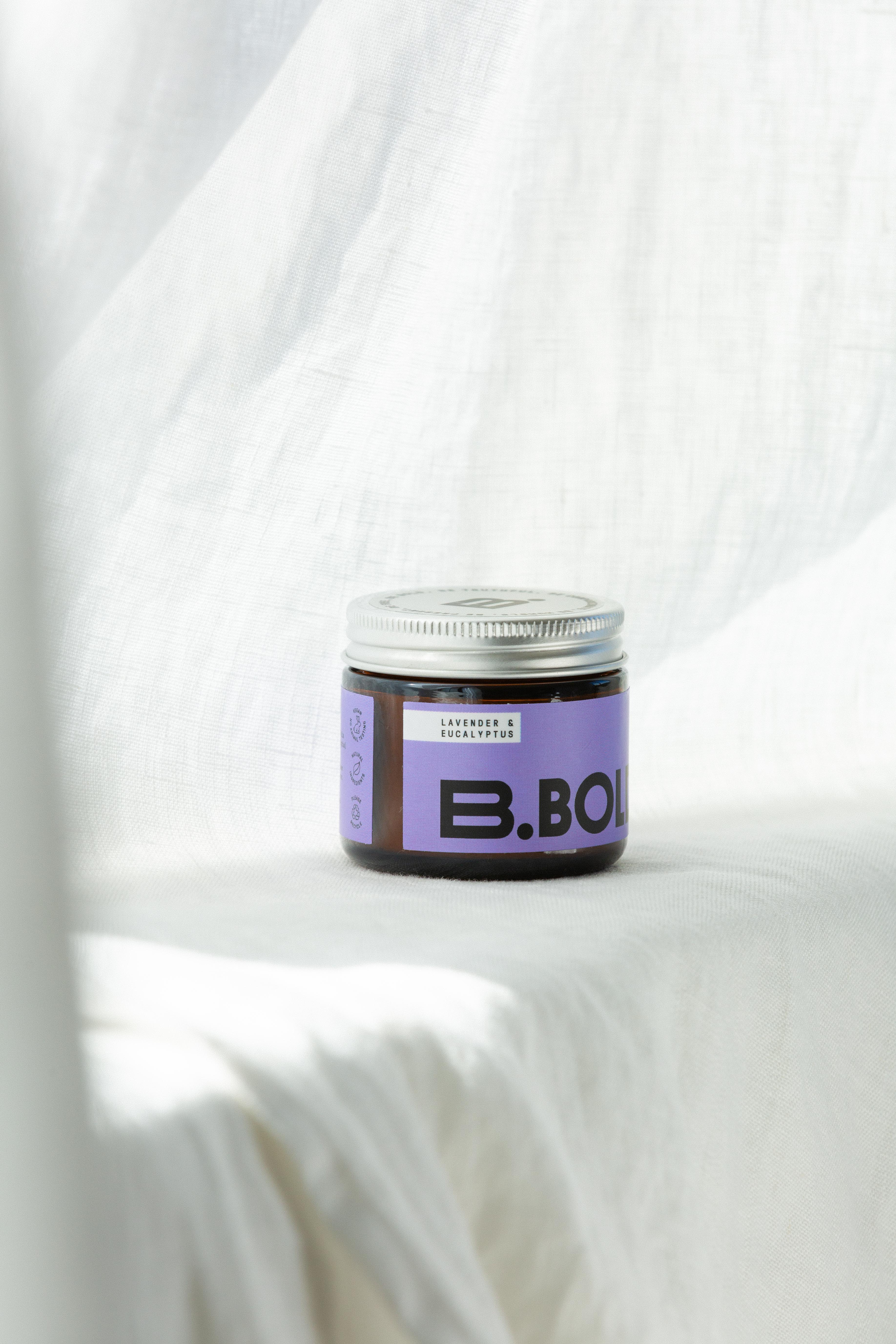 b.bold bicarb free lavender and eucalyptus deodorant on white background