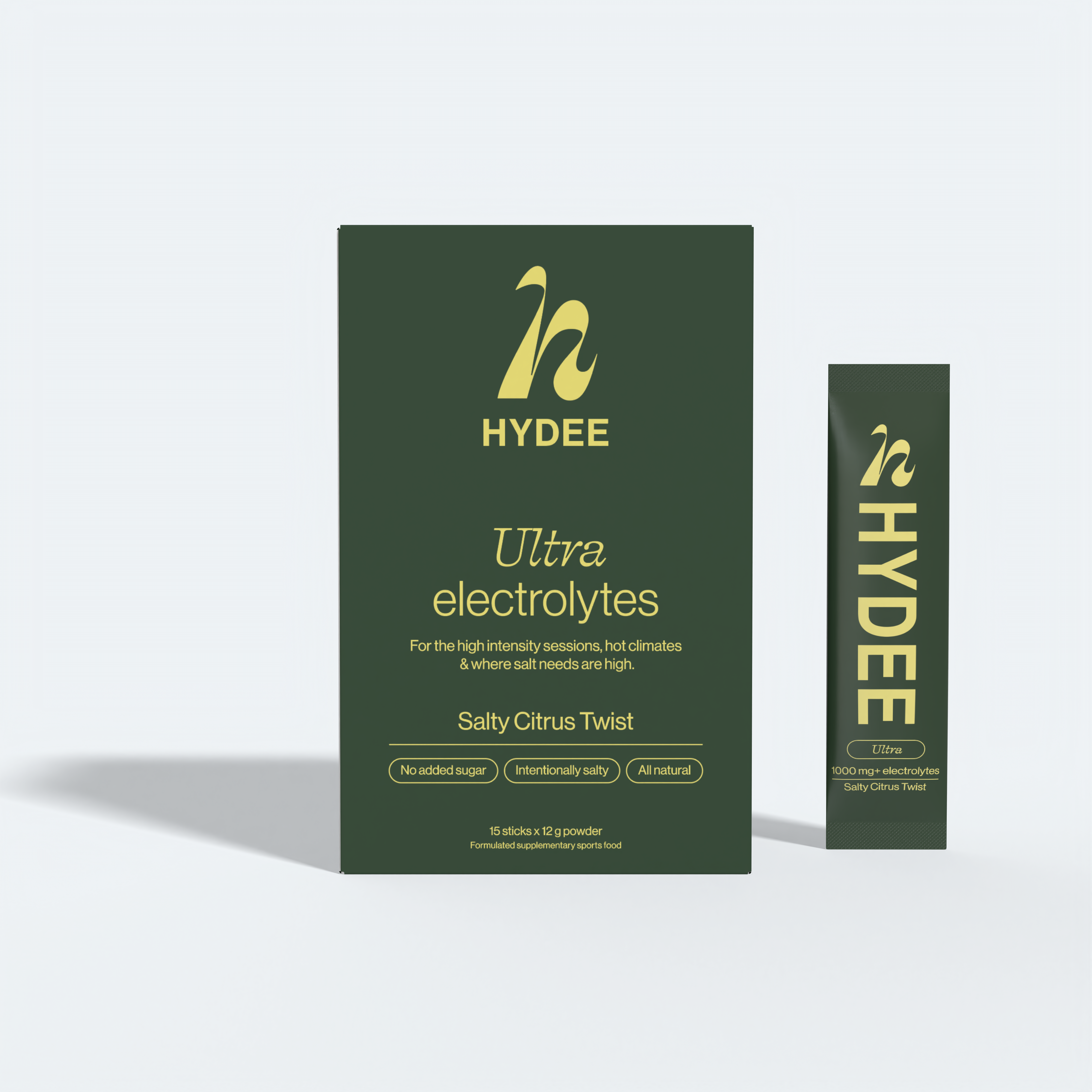 Hydee Ultra Salty Citrus Twist electrolytes in a box and sachet