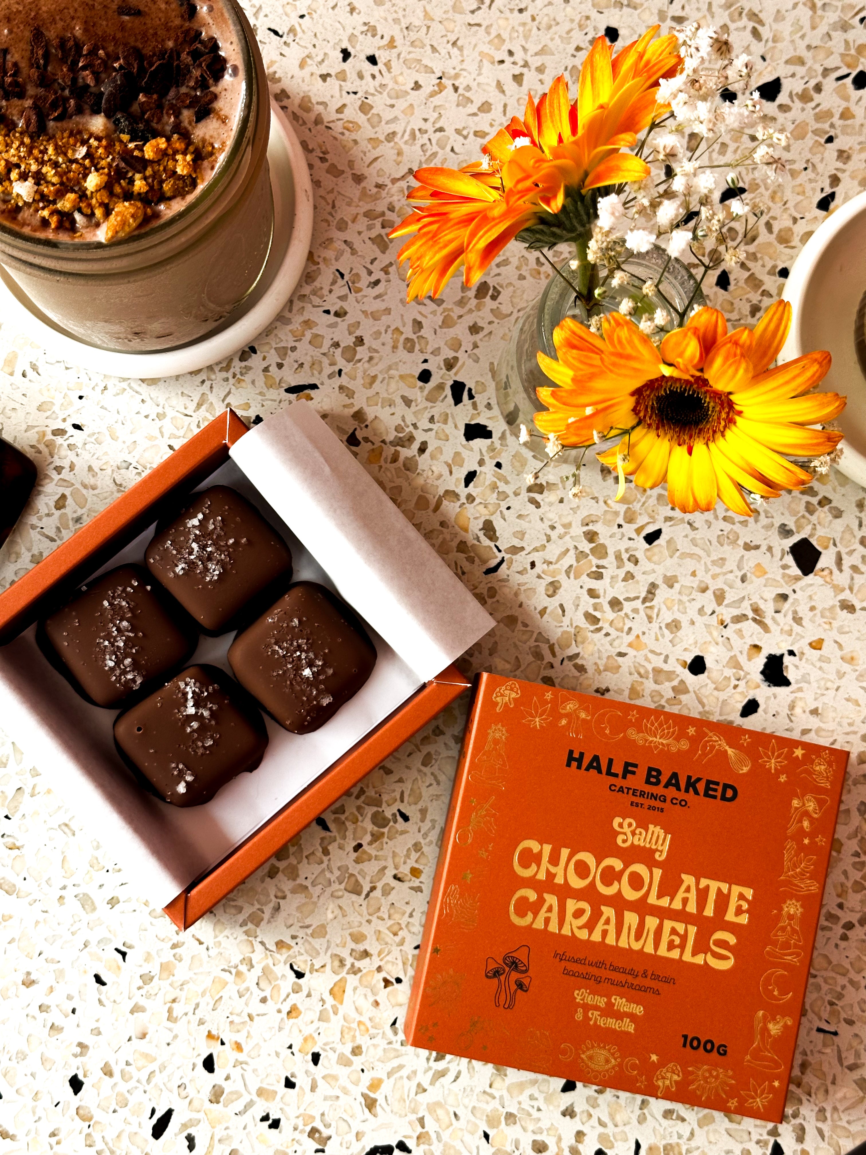 half baked catering co. salty chocolate caramels