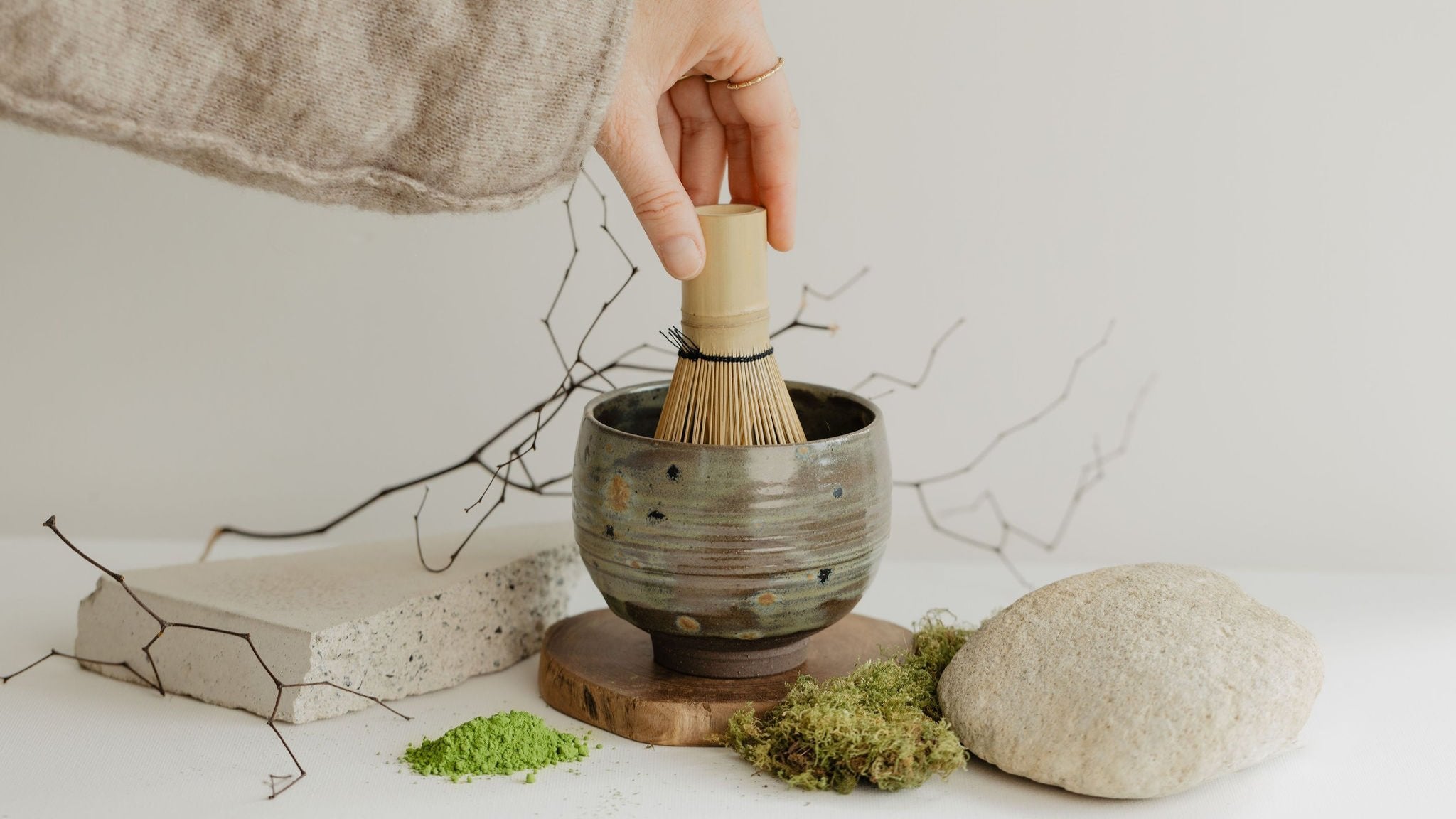 Bamboo matcha whisk and chawan (bowl)