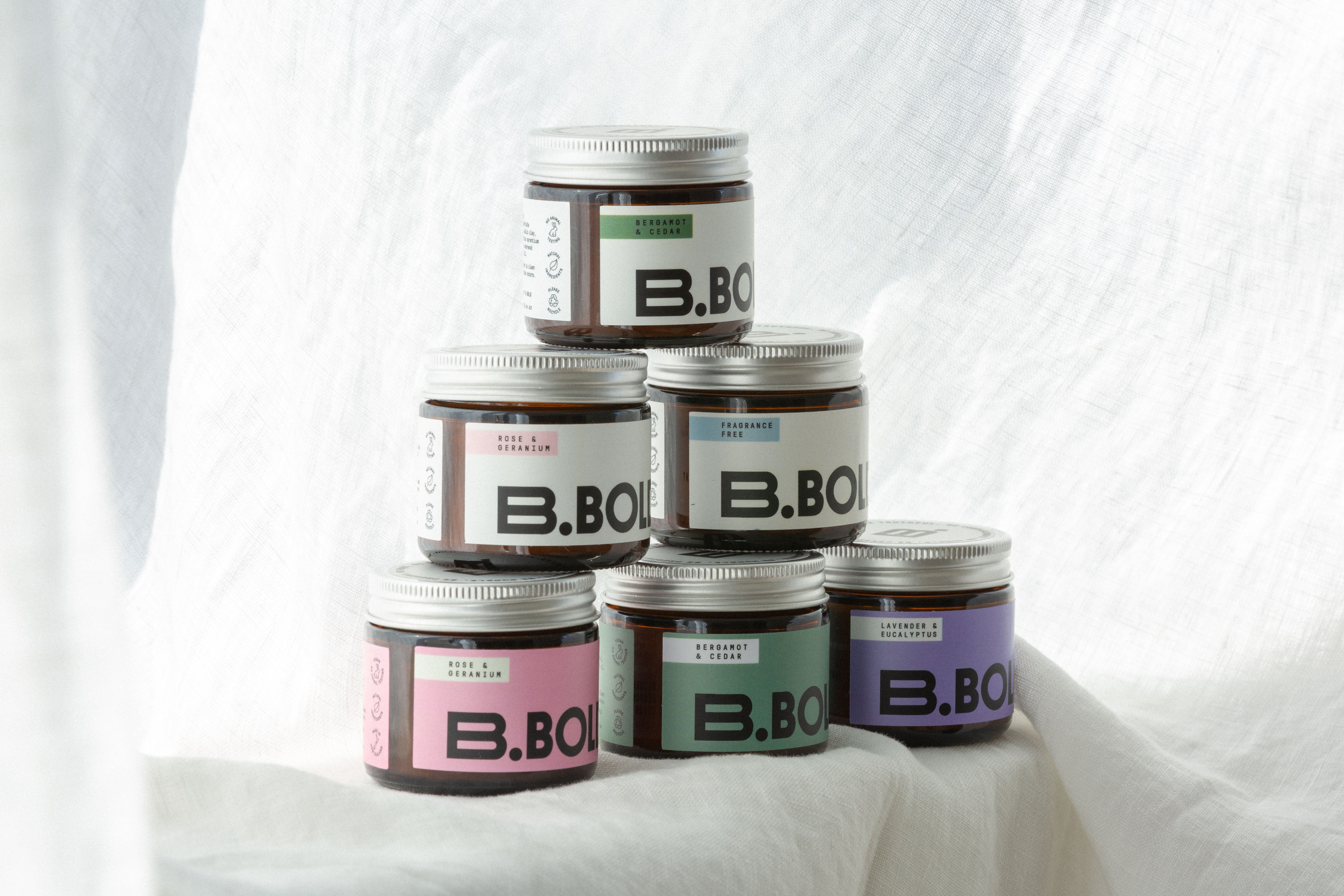 Stack of b.bold natural deodorants