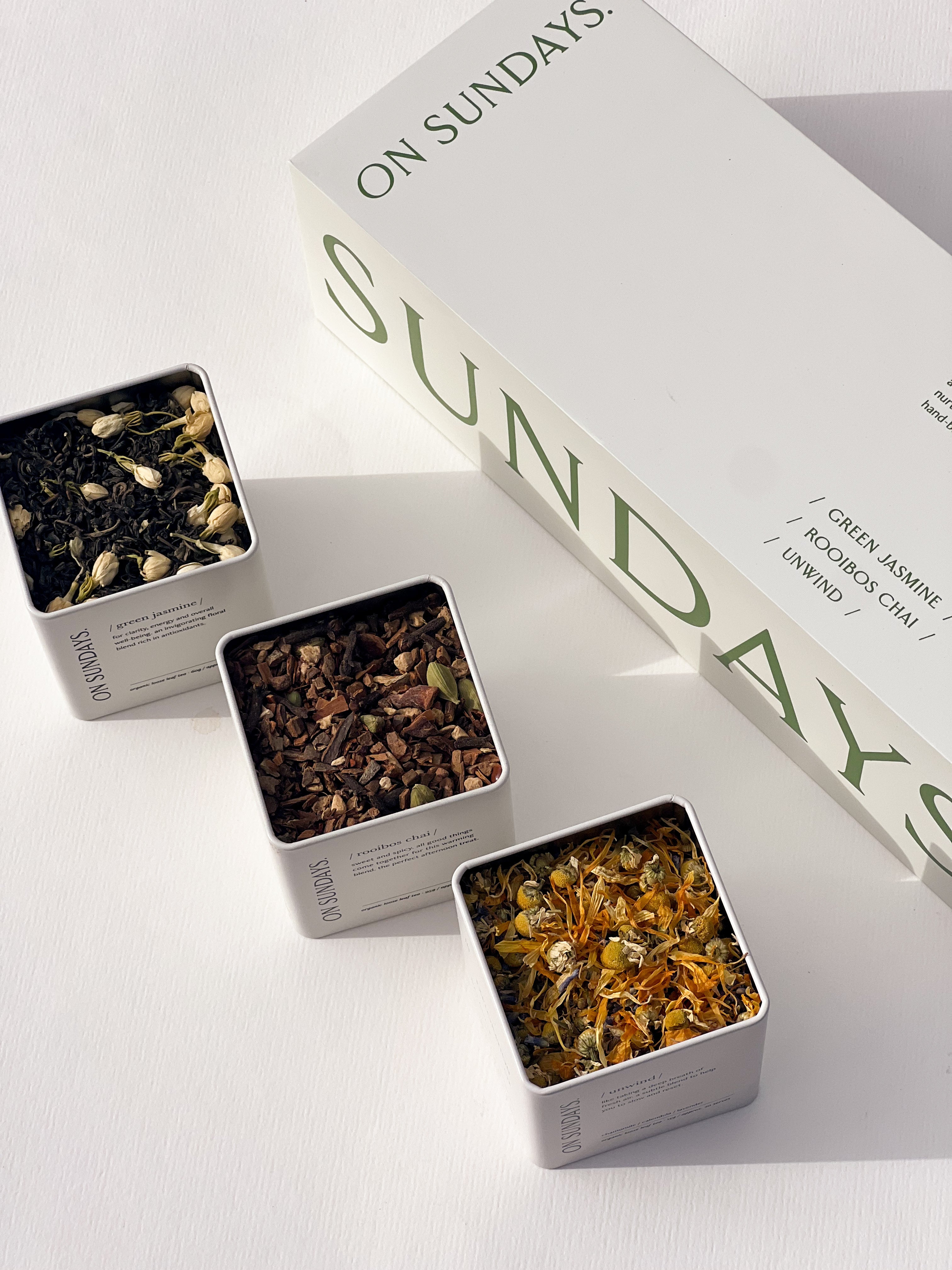 On Sundays Daily ritual tea set - open containers of tea