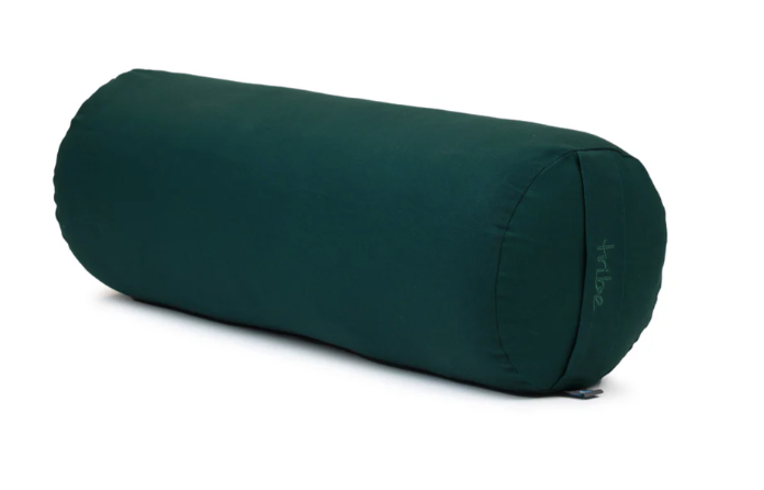 Tribe yoga bolster in forest green on a white background