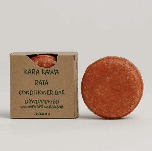 Kara Kawa Rata conditioner bar for dry/damaged hair in a box with the product next to it